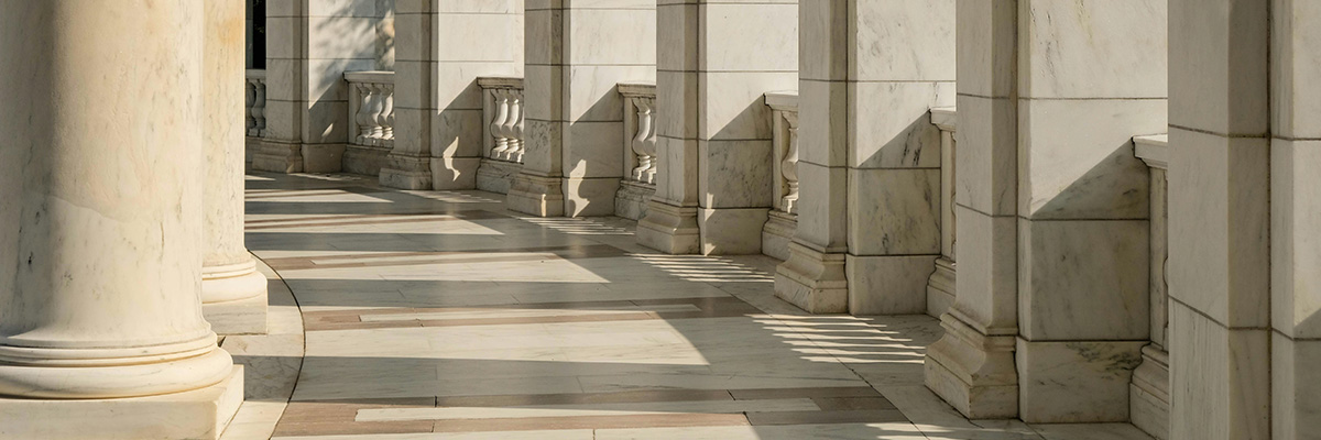 Sunlight streaming onto columns of U.S. Capitol building
